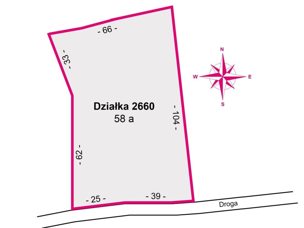 Działka budowlana 58 ar w urokliwym zakątku Lubeni - rzut 1