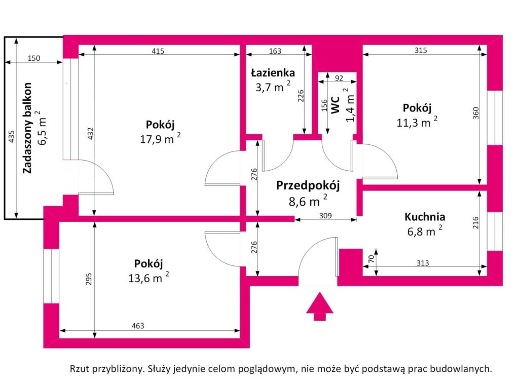 3-pokojowe mieszkanie na Ruczaju z dużym balkonem - rzut 1