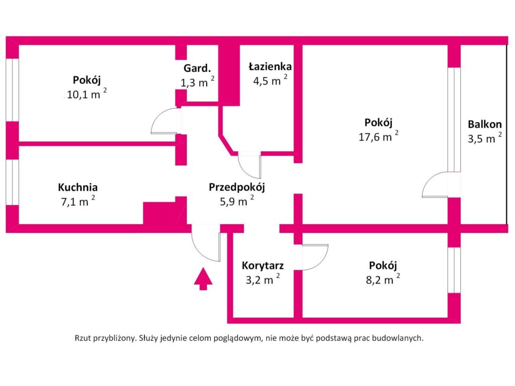 Na sprzedaż 3 pokojowe mieszkanie w Elblągu - rzut 1