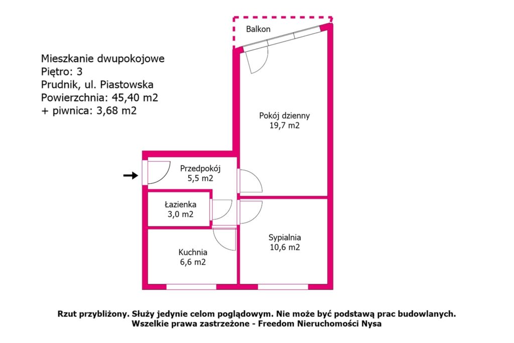 Centrum, blok, dwa pokoje, piękny widok - rzut 1