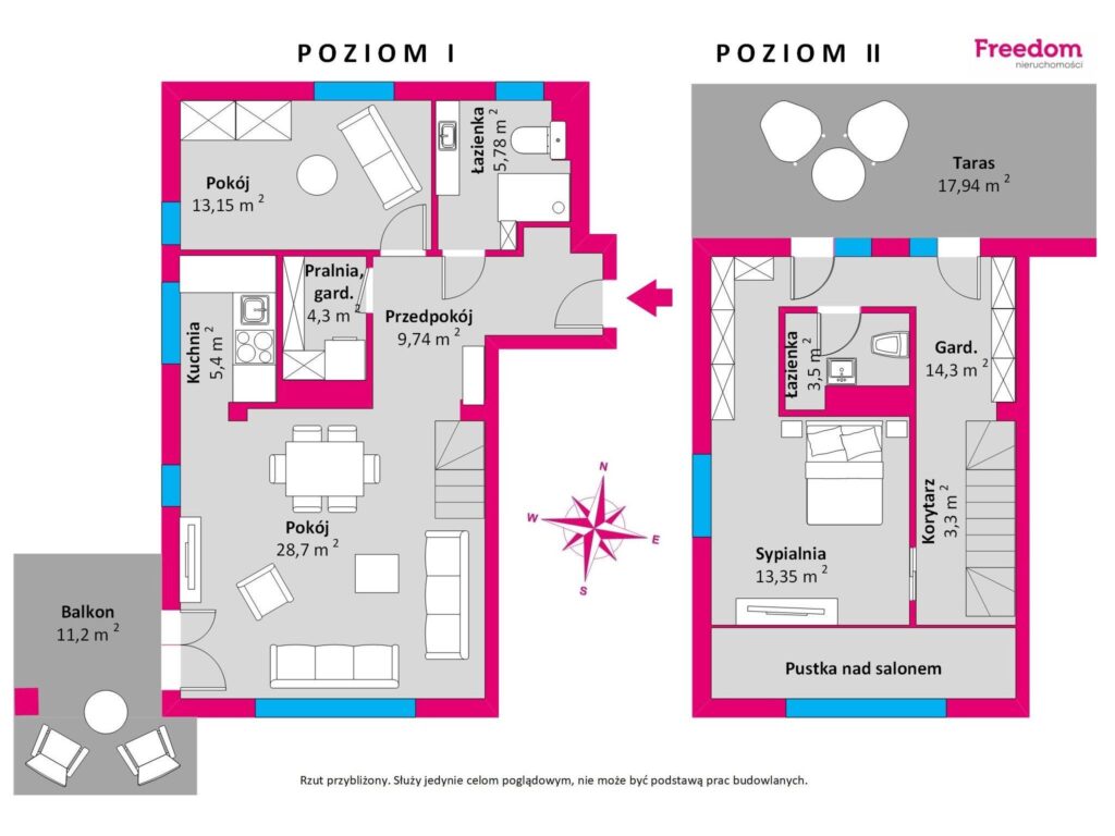 Apartament z widokiem na las i zatokę, 2 balkony - rzut 1