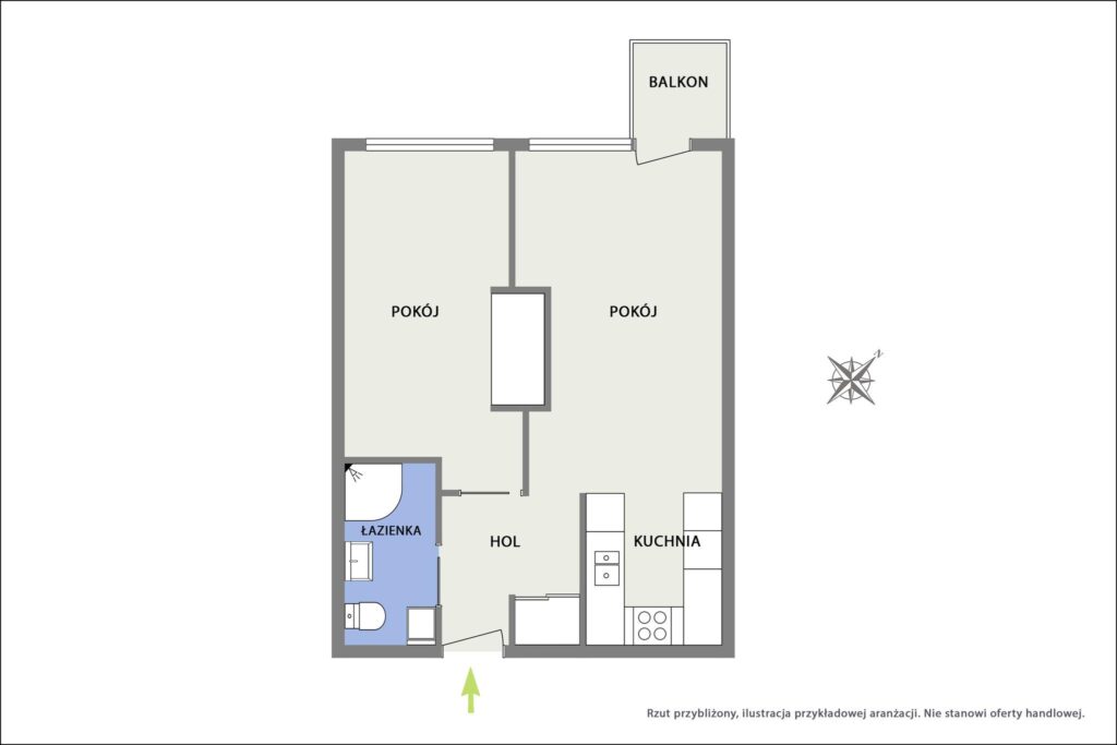 Klimatyzowane, 2-pokoje, balkon, ul. Belwederska - rzut 1