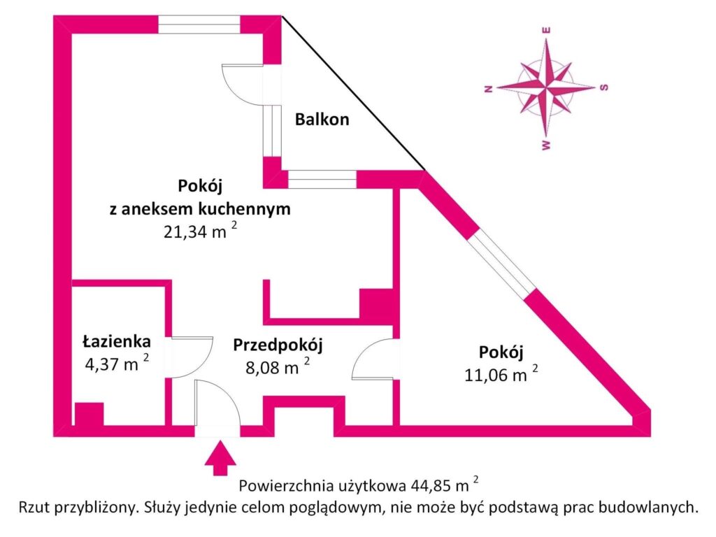 Dwupokojowe mieszkanie na Winogradach - rzut 1