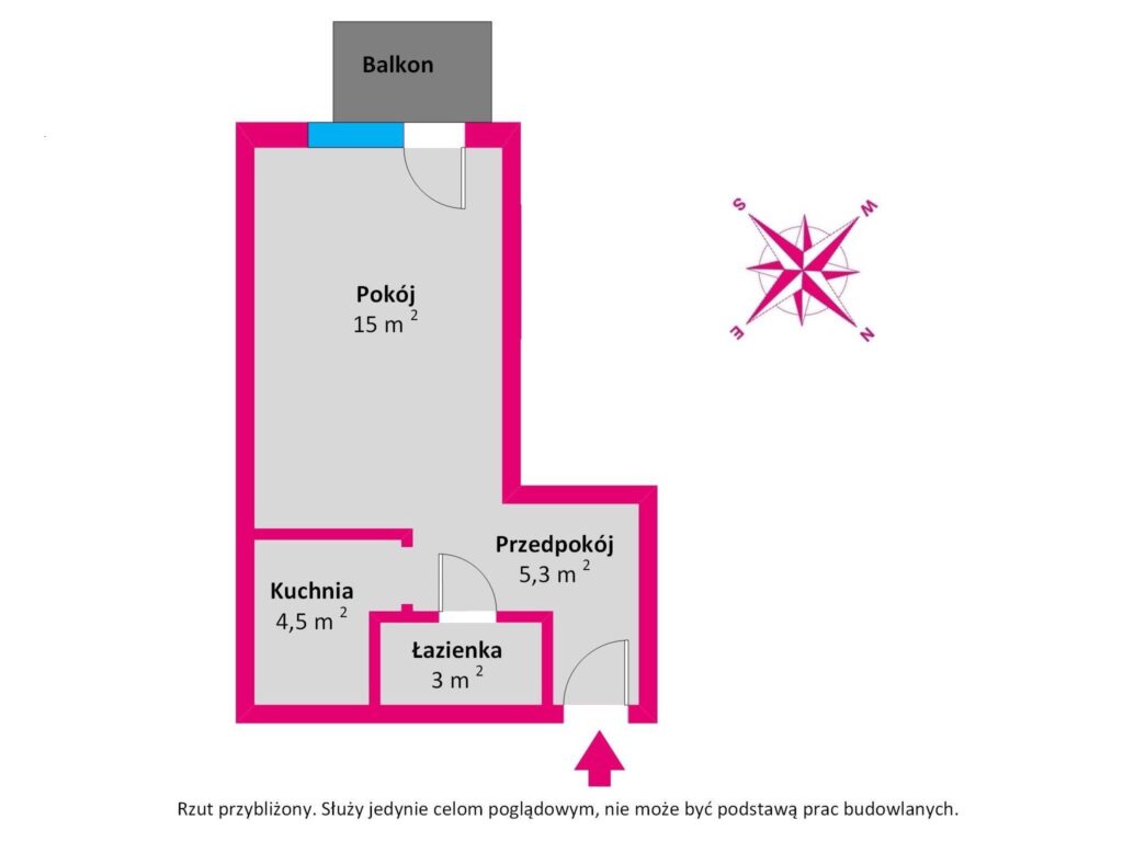 Kawalerka z balkonem w sercu Oliwy – 28,4m2 SWPDL - rzut 1