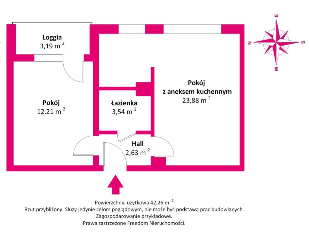 2-pokoje, loggia, blok 2016 r. z windą - rzut 1