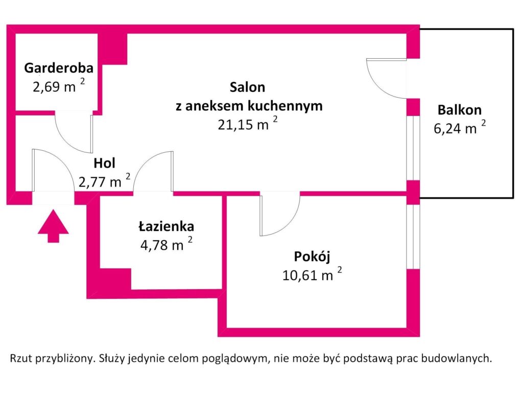 2 pokoje, garderoba, balkon, do wprowadzenia - rzut 1