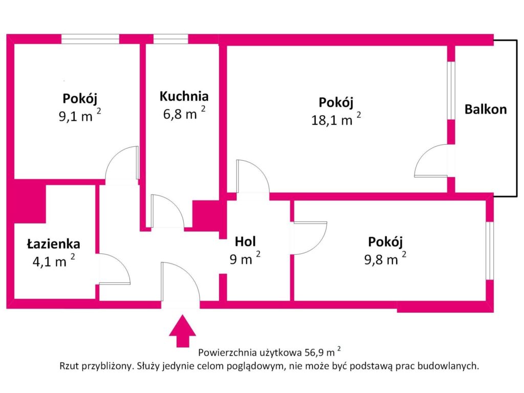 Mokotów / 3 pokoje/ metro / zieleń / 56,9 m² - rzut 1